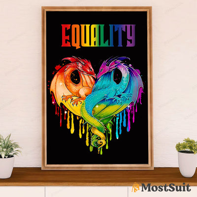 Personalized Couple's Name LGBT Gay Pride Month Poster Room Wall Art | Equality Dragon Gay Couple