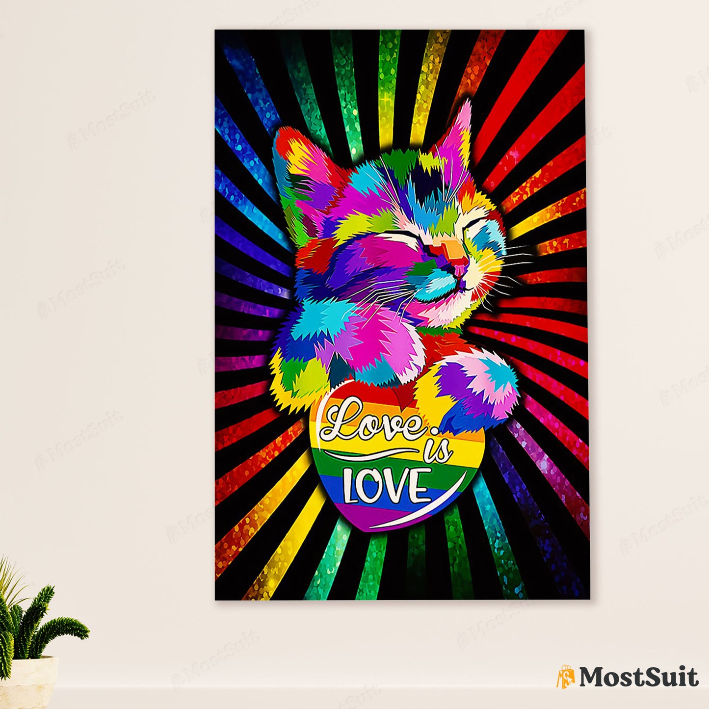 LGBT Gay Pride Month Poster Room Wall Art | Cat Gay Love Blink