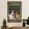 Cute Pembroke Welsh Corgi Poster Print | Woman Loves Wine & Dog | Wall Art Gift for Corgi Lover