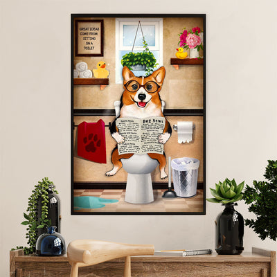Cute Pembroke Welsh Corgi Canvas Prints | Dog in Toilet | Wall Art Gift for Corgi Lover