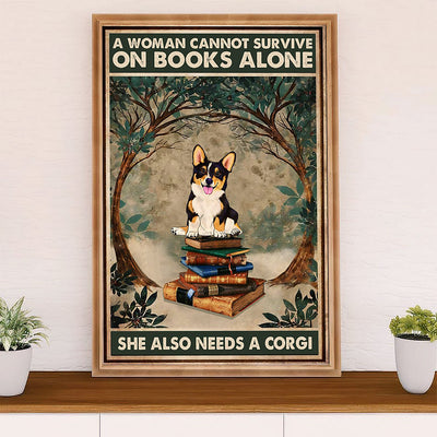 Cute Pembroke Welsh Corgi Canvas Prints | Woman Loves Book & Dog | Wall Art Gift for Corgi Lover