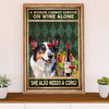 Cute Pembroke Welsh Corgi Canvas Prints | Woman Loves Wine & Dog | Wall Art Gift for Corgi Lover