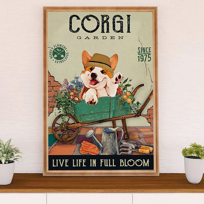 Cute Pembroke Welsh Corgi Poster Print | Corgi Garden | Wall Art Gift for Corgi Lover