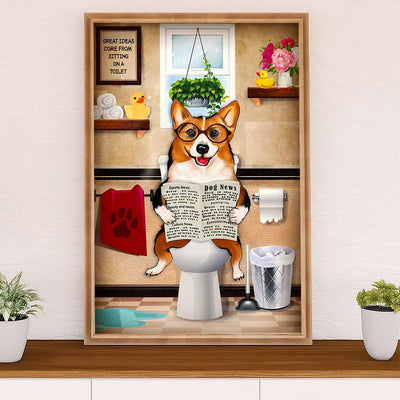 Cute Pembroke Welsh Corgi Canvas Prints | Dog in Toilet | Wall Art Gift for Corgi Lover