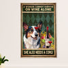 Cute Pembroke Welsh Corgi Poster Print | Woman Loves Wine & Dog | Wall Art Gift for Corgi Lover