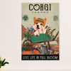 Cute Pembroke Welsh Corgi Poster Print | Corgi Garden | Wall Art Gift for Corgi Lover