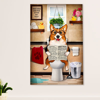 Cute Pembroke Welsh Corgi Canvas Prints | Dog in Toilet | Wall Art Gift for Corgi Lover