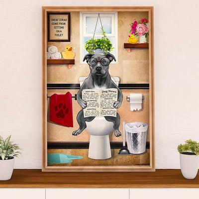Pit Bull Poster Print | Funny Dog in Toilet | Wall Art Gift for Pitbull Lover, Mom & Dad
