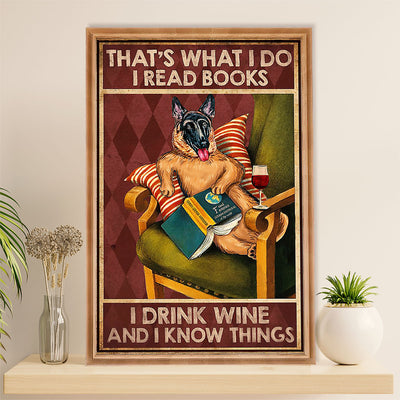 German Shepherd Poster Print | Books, Wine Know Things | Wall Art Gift for Shepherd Mom Dad