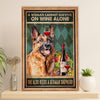 German Shepherd Poster Print | Woman Loves Wine & Dog | Wall Art Gift for Shepherd Mom Dad