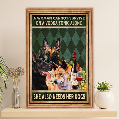 German Shepherd Canvas Prints | Woman loves Vodka & Dog | Wall Art Gift for Shepherd Dog Lover
