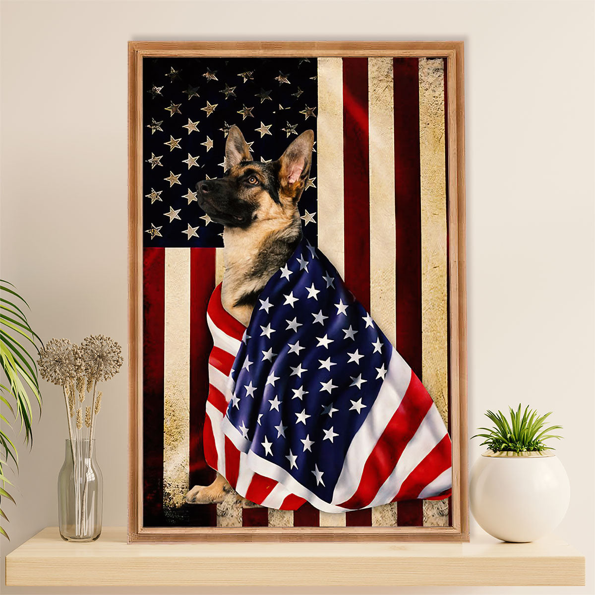 German Shepherd Canvas Prints | Dog American Flag  | Wall Art Gift for Shepherd Dog Lover