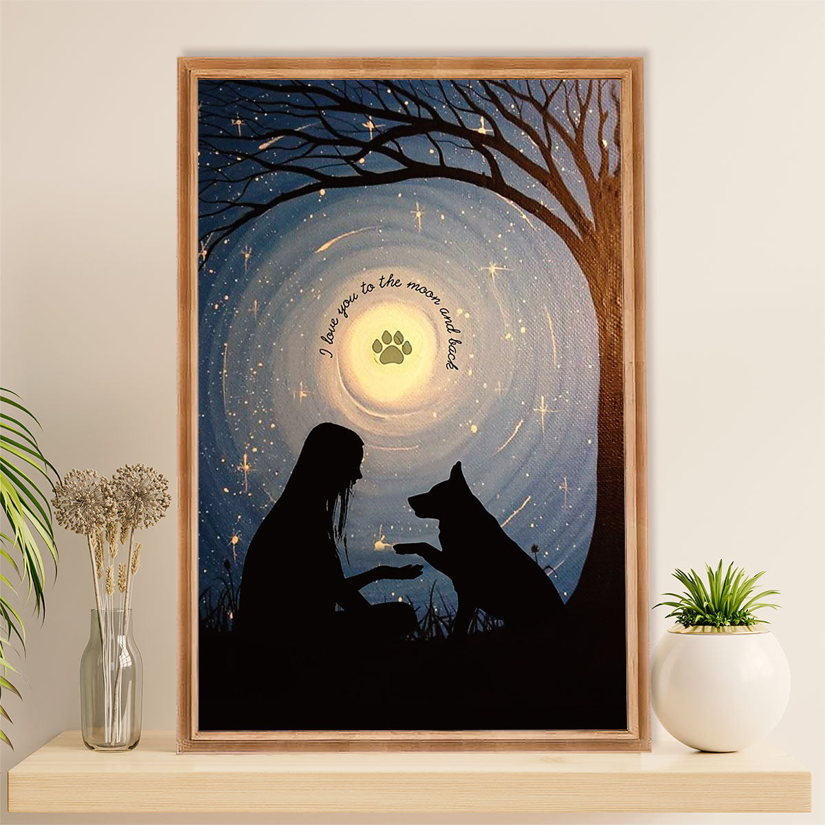 German Shepherd Poster Print | Love You To The Moon | Wall Art Gift for Shepherd Mom Dad