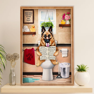 German Shepherd Canvas Prints | Dog in Toilet | Wall Art Gift for Shepherd Dog Lover