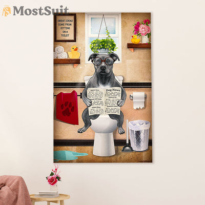 Pit Bull Poster Print | Funny Dog in Toilet | Wall Art Gift for Pitbull Lover, Mom & Dad
