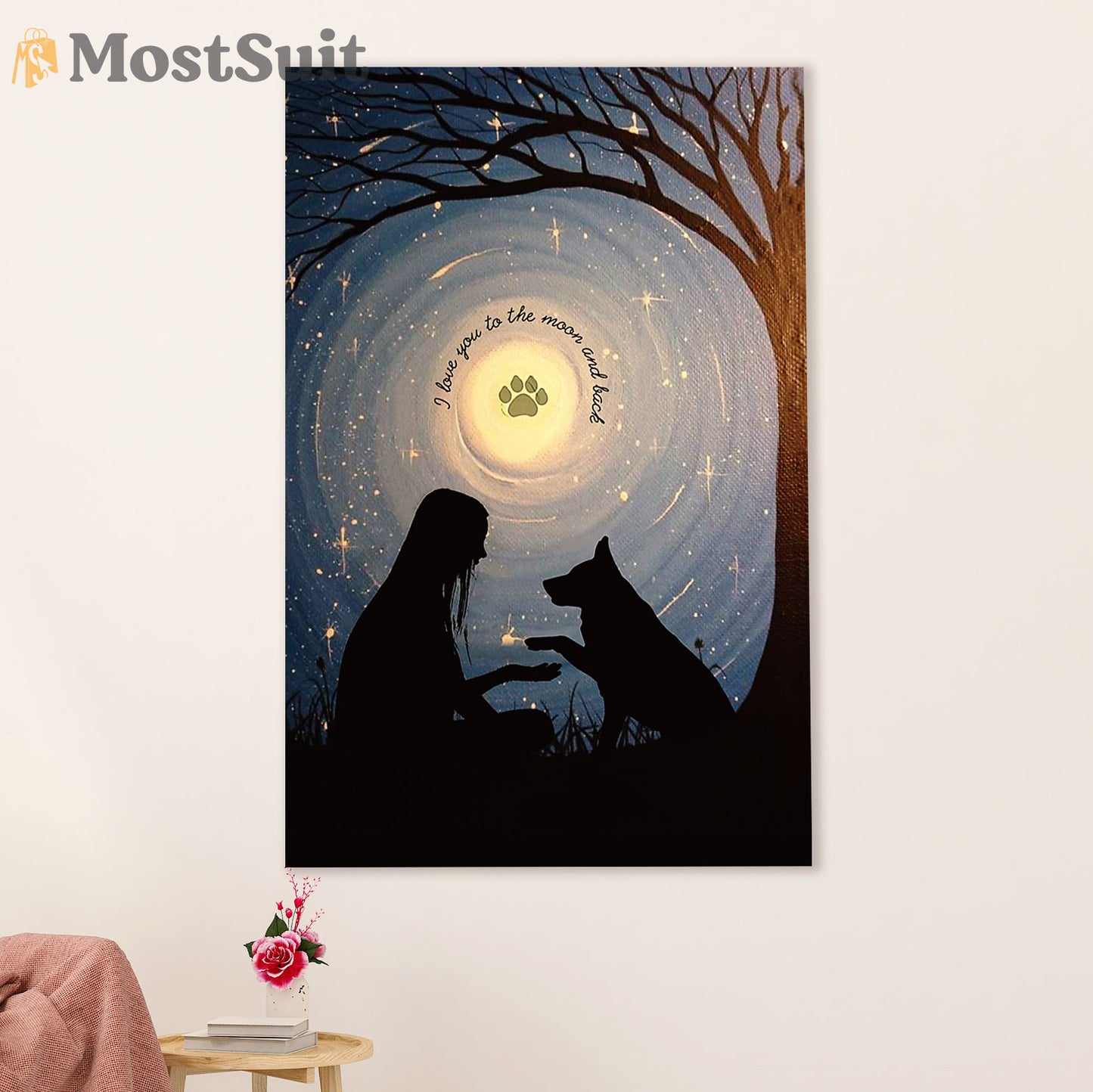 German Shepherd Poster Print | Love You To The Moon | Wall Art Gift for Shepherd Mom Dad