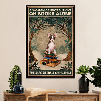 Chihuahua Canvas Wall Art Prints | Woman Loves Books & Dog | Gift for Chihuahua Dog Lover