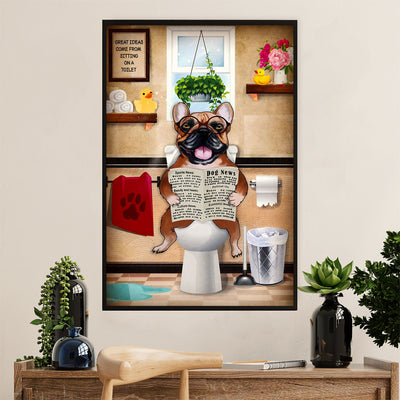 French Bulldog Canvas Wall Art Prints | Funny Frenchie in Toilet | Gift for French Bulldog Dog Lover