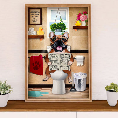 French Bulldog Canvas Wall Art Prints | Funny Frenchie in Toilet | Gift for French Bulldog Dog Lover