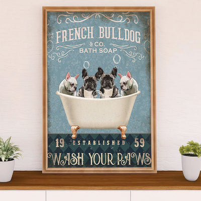 French Bulldog Poster Print | Frenchie Bath Soap | Wall Art Gift for French Bulldog Lover, Mom Dad