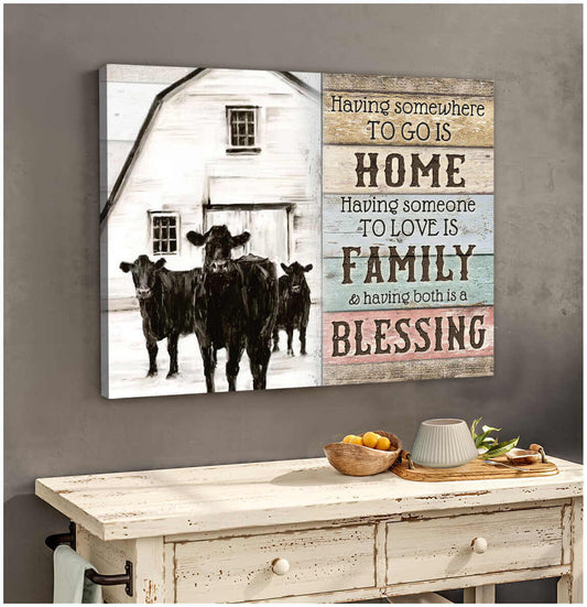 Mostsuit Farm Farmhouse Angus Cows Canvas Having both is a blessing Wall Art Decor