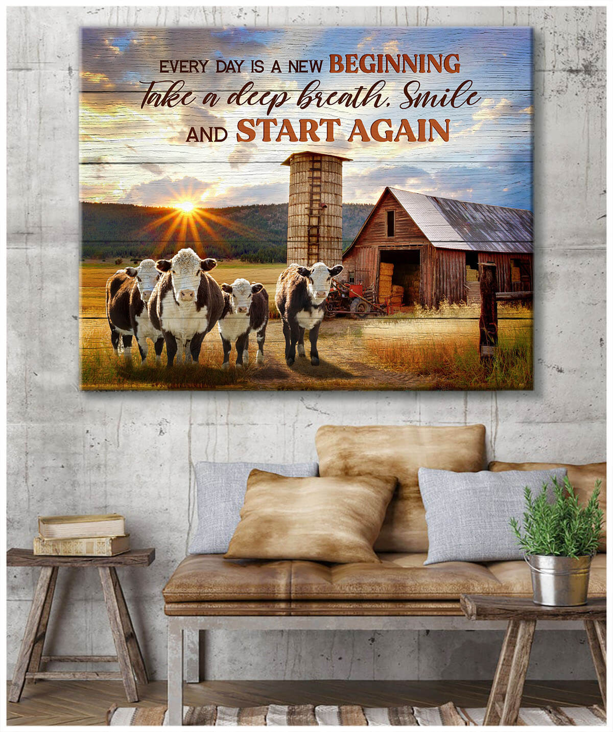 Mostsuit  Every Day Is A New Beginning Hereford Cows and Farm Canvas Poster Wall Art Decor