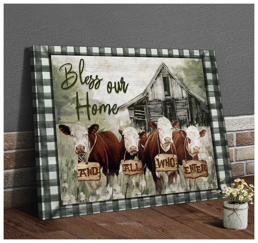 Mostsuit Hereford Cows Bless Our Home Canvas Wall Art Farmhouse Decor