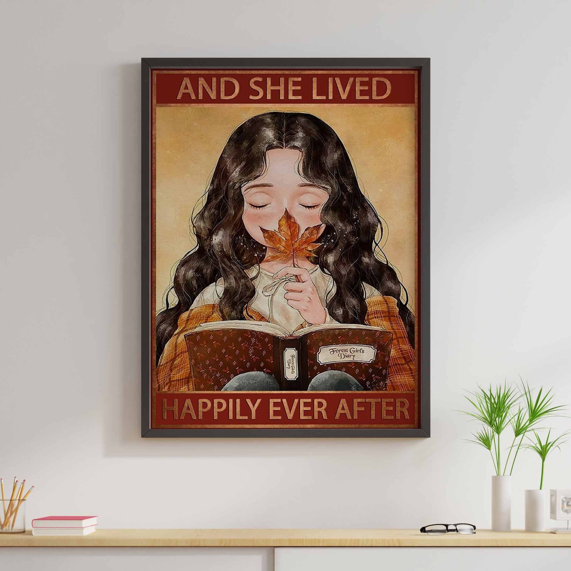 Book Girl Canvas Prints And She Lived Happily Ever After Vintage Wall Art Gifts Vintage Home Wall Decor Canvas - Mostsuit