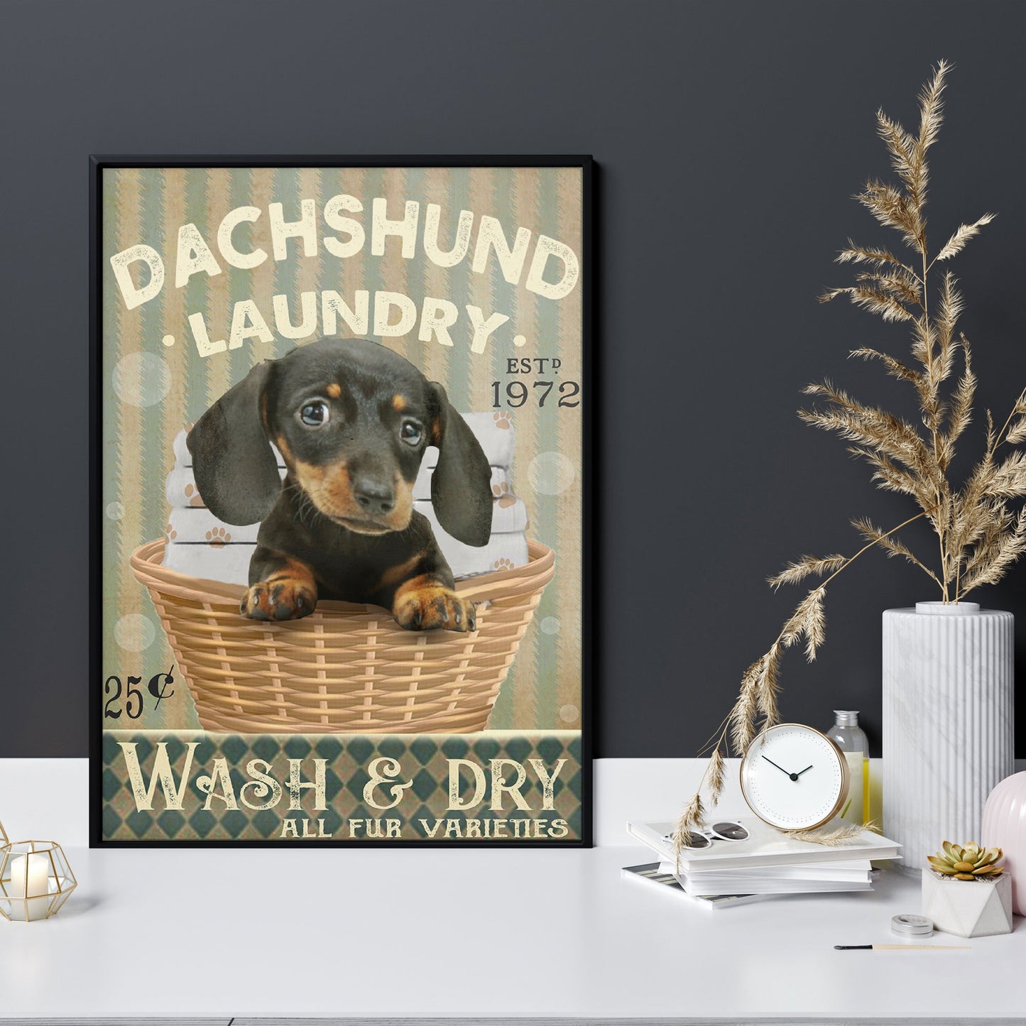 Dachshund Laundry Printed Canvas - Gifts for Dog Lover | Puppies Home Room Wall Art - MostSuit