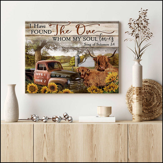 Custom Canvas Prints Personalized Gifts Wedding Anniversary Gifts I have found the one my soul loves Couple Highland cattle and Farm Truck and Sunflowers Wall Art Decor Mostsuit