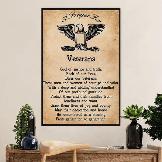 American Veteran Poster | Prayer for Veterans | Wall Art Gift for Veteran's Day US Navy Army
