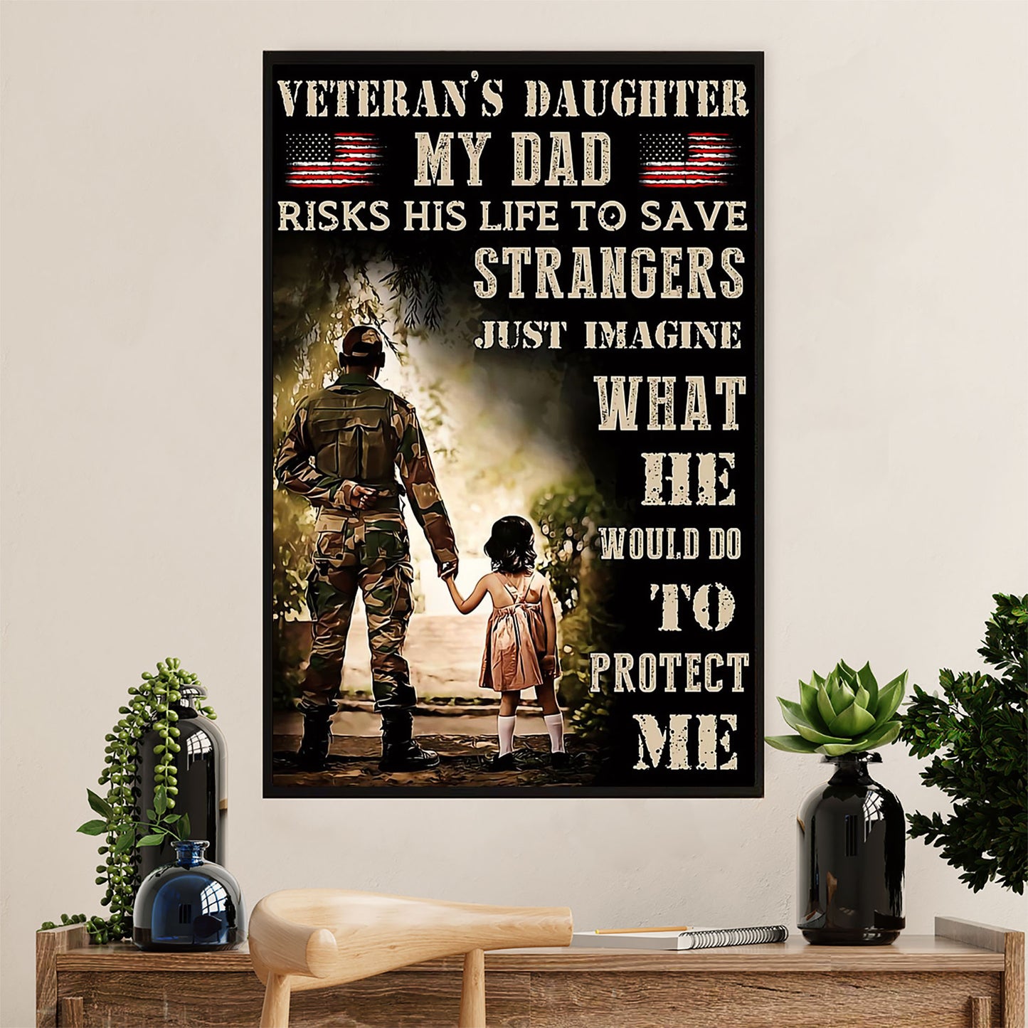 American Veteran Poster | Father & Daughter | Wall Art Gift for Veteran's Day US Navy Army