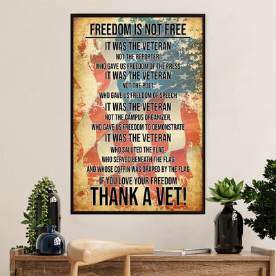 American Veteran Canvas Wall Art Prints | Freedom is Not Free | Gift for Veteran's Day US Navy Army