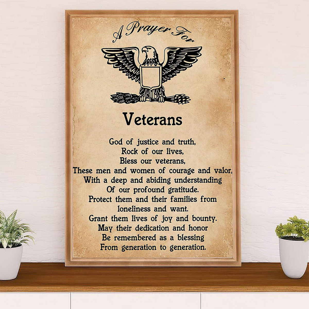 American Veteran Poster | Prayer for Veterans | Wall Art Gift for Veteran's Day US Navy Army