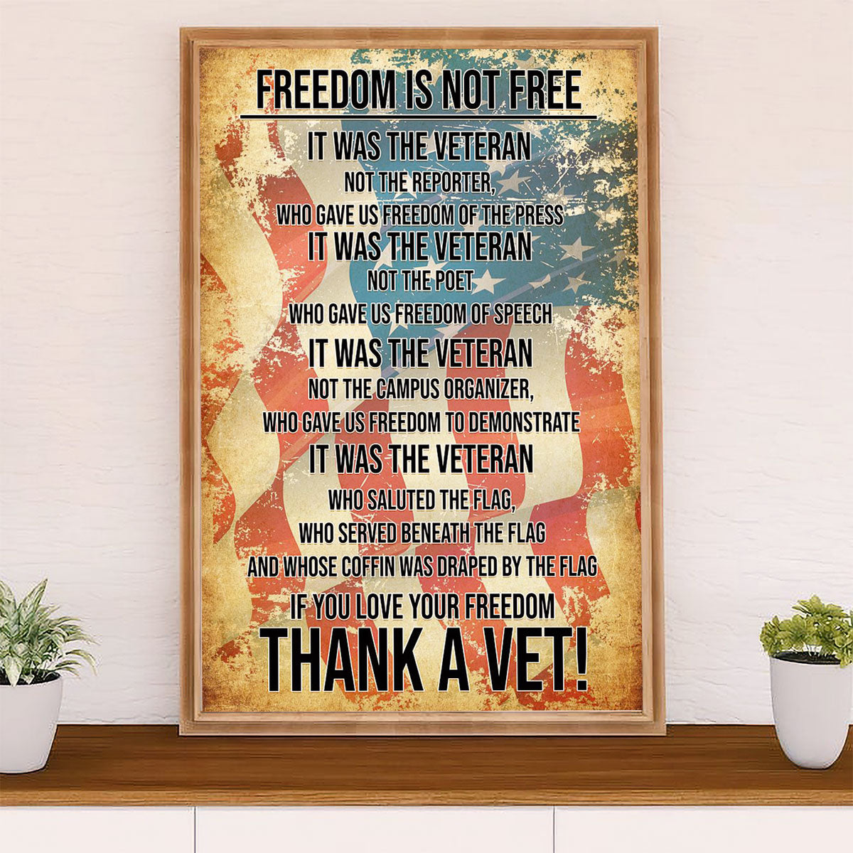 American Veteran Poster | Freedom is Not Free | Wall Art Gift for Veteran's Day US Navy Army