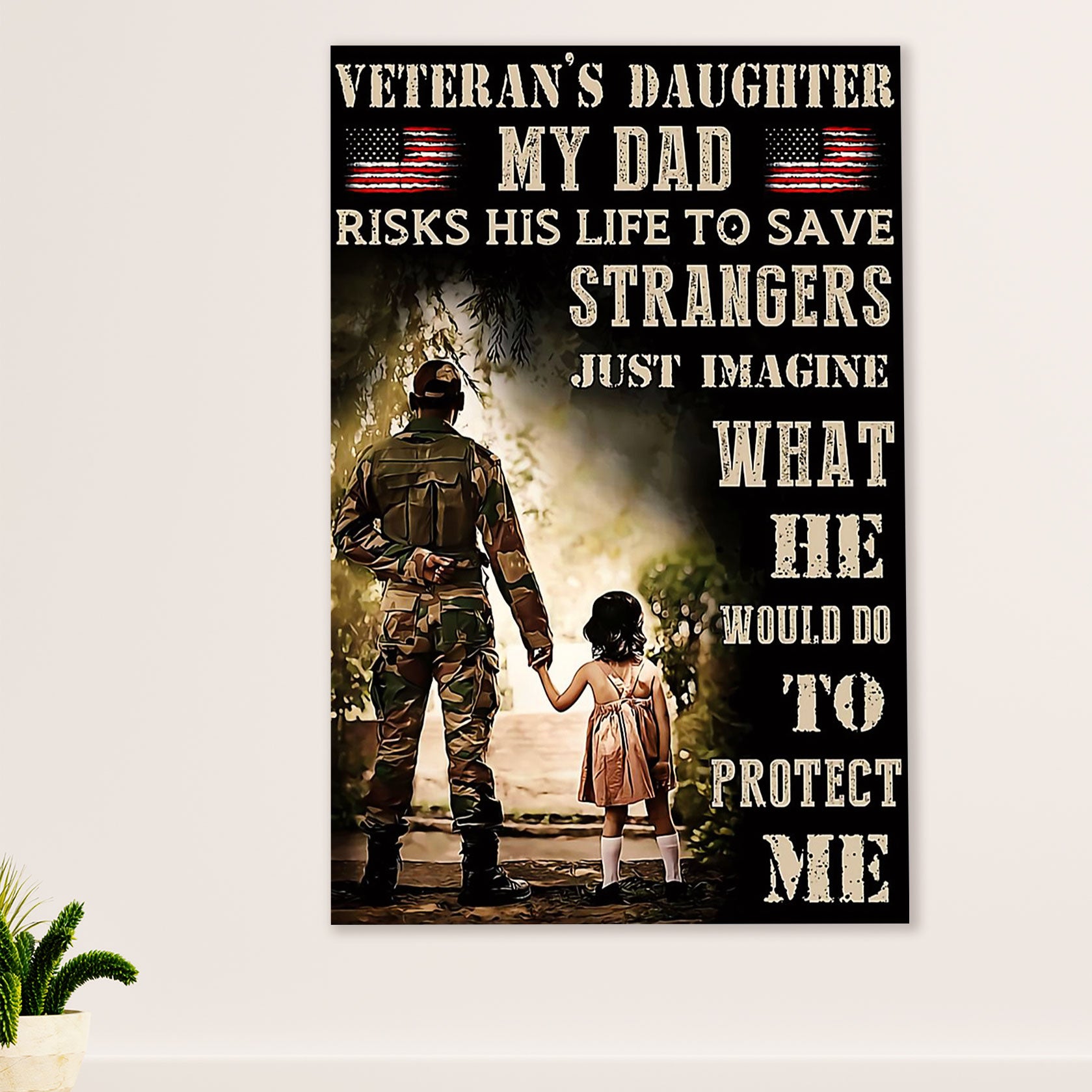 American Veteran Poster | Father & Daughter | Wall Art Gift for Veteran's Day US Navy Army