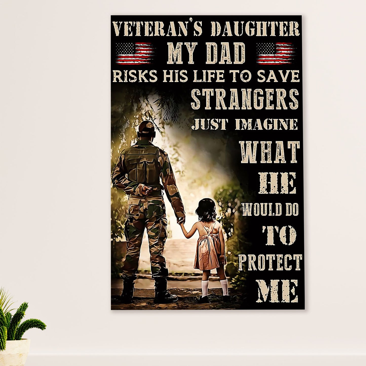 American Veteran Canvas Wall Art Prints | Father & Daughter | Gift for Veteran's Day US Navy Army