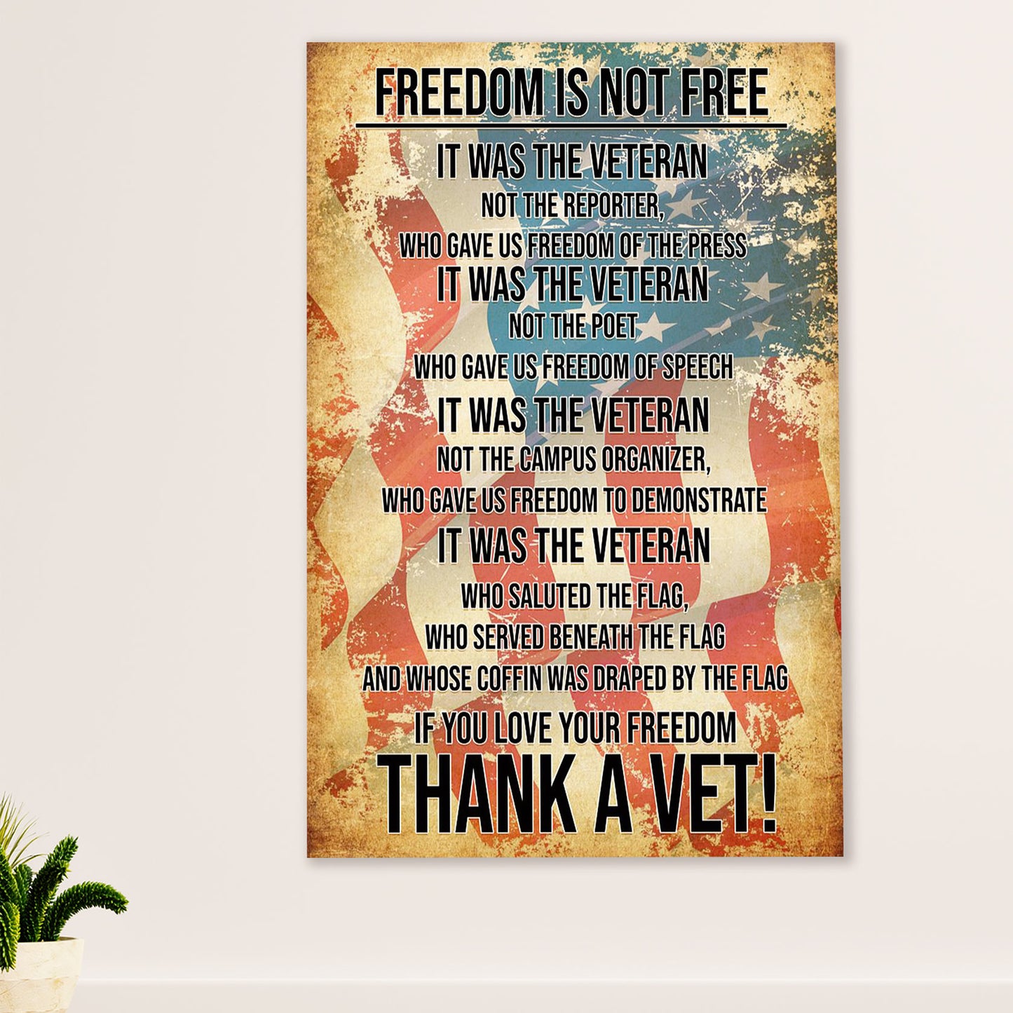 American Veteran Canvas Wall Art Prints | Freedom is Not Free | Gift for Veteran's Day US Navy Army