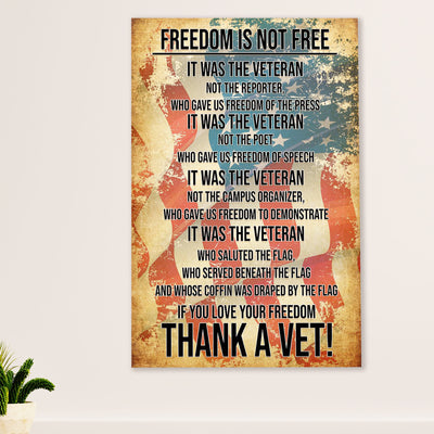 American Veteran Canvas Wall Art Prints | Freedom is Not Free | Gift for Veteran's Day US Navy Army