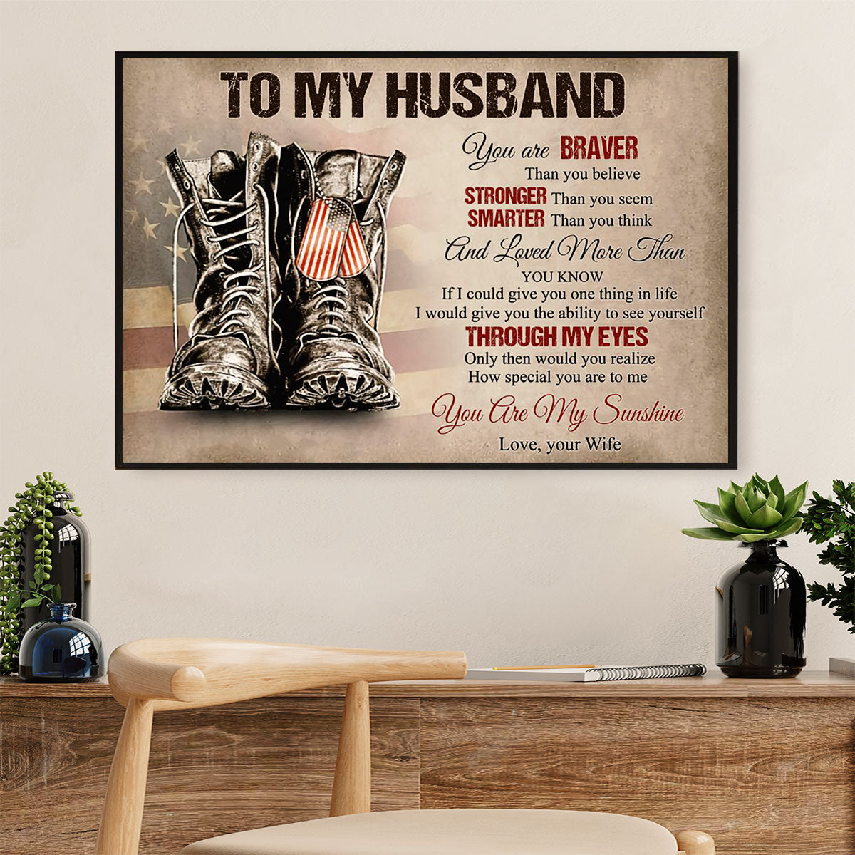 American Veteran Poster | From Wife to Husband | Wall Art Gift for Veteran's Day US Navy Army