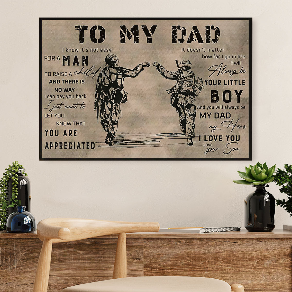 American Veteran Canvas Wall Art Prints | From Son to Dad | Gift for Veteran's Day US Navy Army