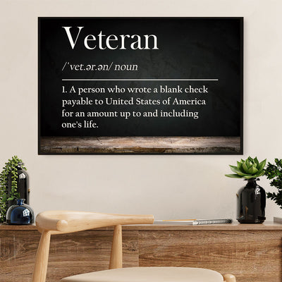 American Veteran Poster | Veteran Definition | Wall Art Gift for Veteran's Day US Navy Army