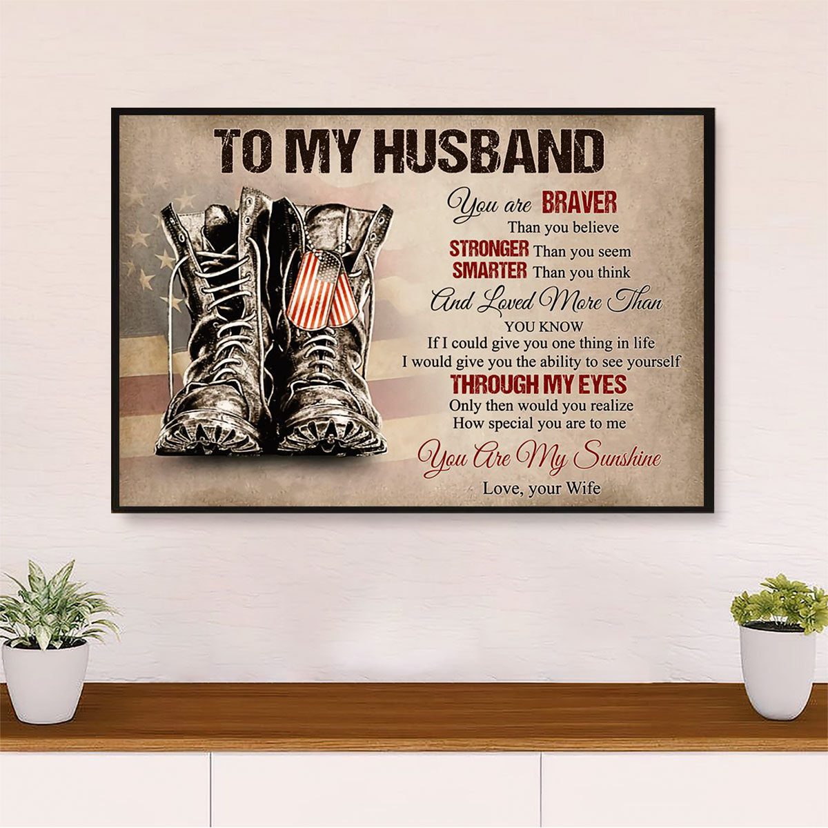 American Veteran Poster | From Wife to Husband | Wall Art Gift for Veteran's Day US Navy Army