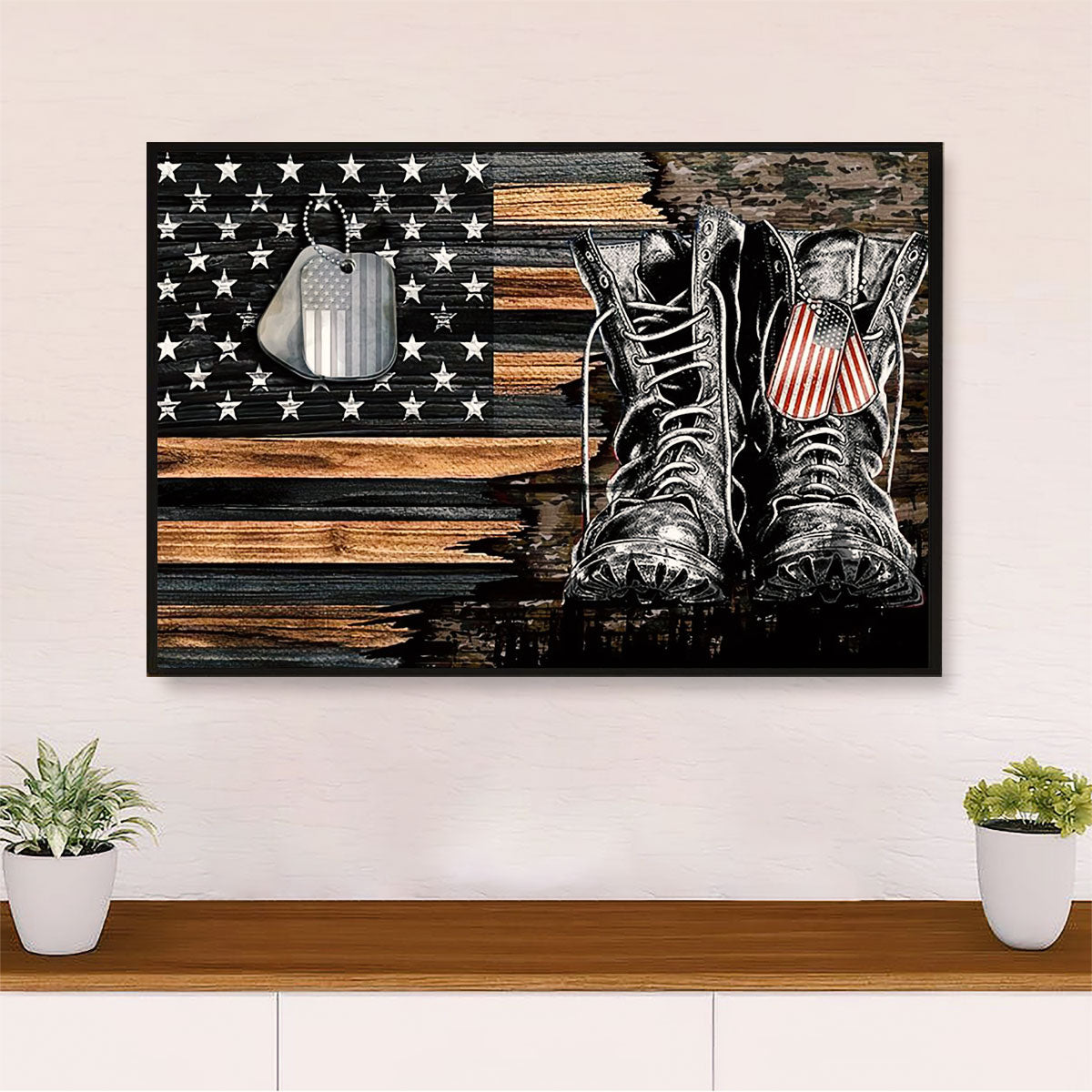 American Veteran Canvas Wall Art Prints | Dog Tag & American Flag | Gift for Veteran's Day US Navy Army