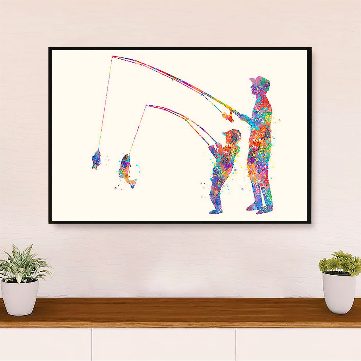 Fishing Poster Print | Watercolor Fishing Dad & Son | Wall Art Gift for Fisherman