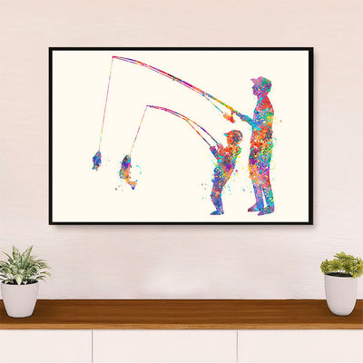 Fishing Canvas Wall Art Prints | Watercolor Fishing Dad & Son | Home Décor Gift for Fisherman