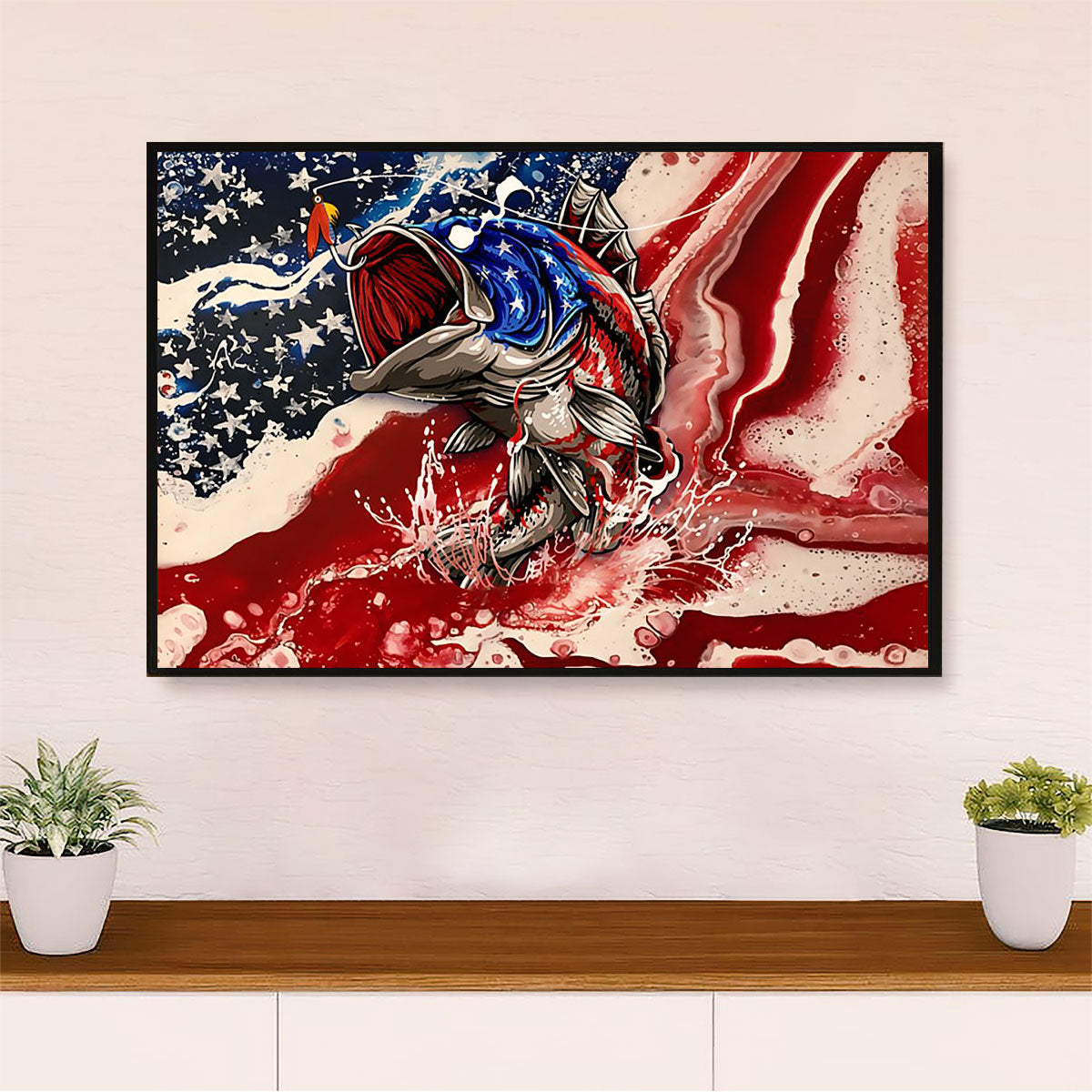 Fishing Canvas Wall Art Prints, American Flag Fish
