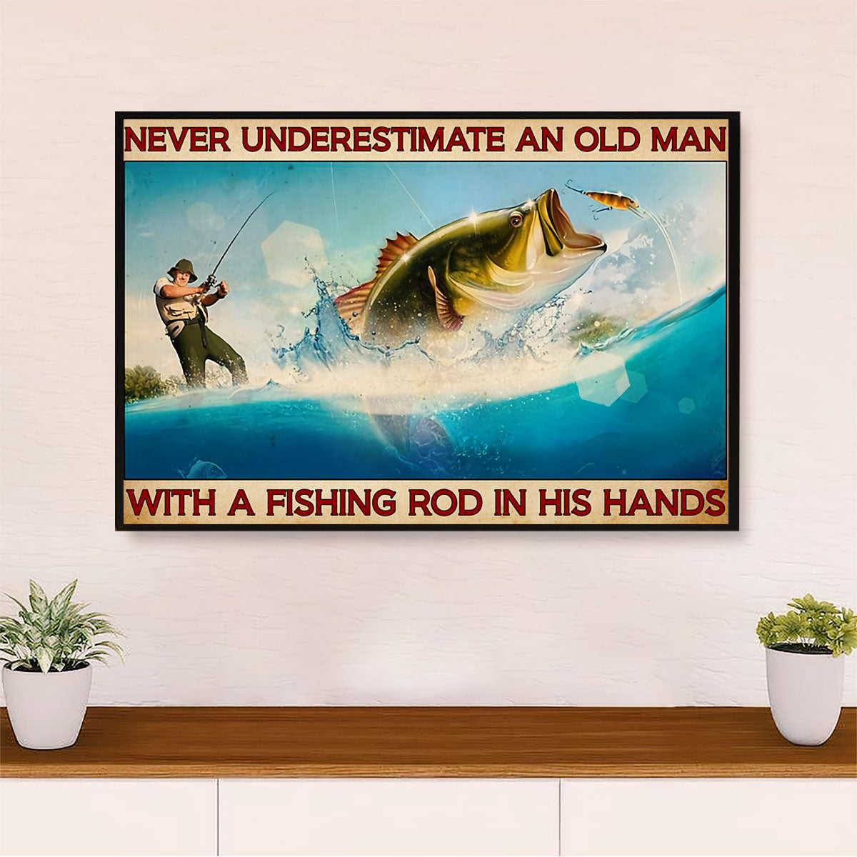 Fishing Canvas Wall Art Prints, Old Man With Fishing Rod