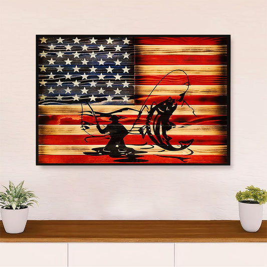 Fishing Canvas Wall Art Prints | American Flag | Home Décor Gift for Fisherman