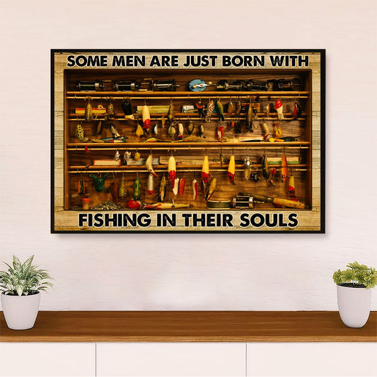 Fishing Canvas Wall Art Prints | Men Born With Fishing | Home Décor Gift for Fisherman